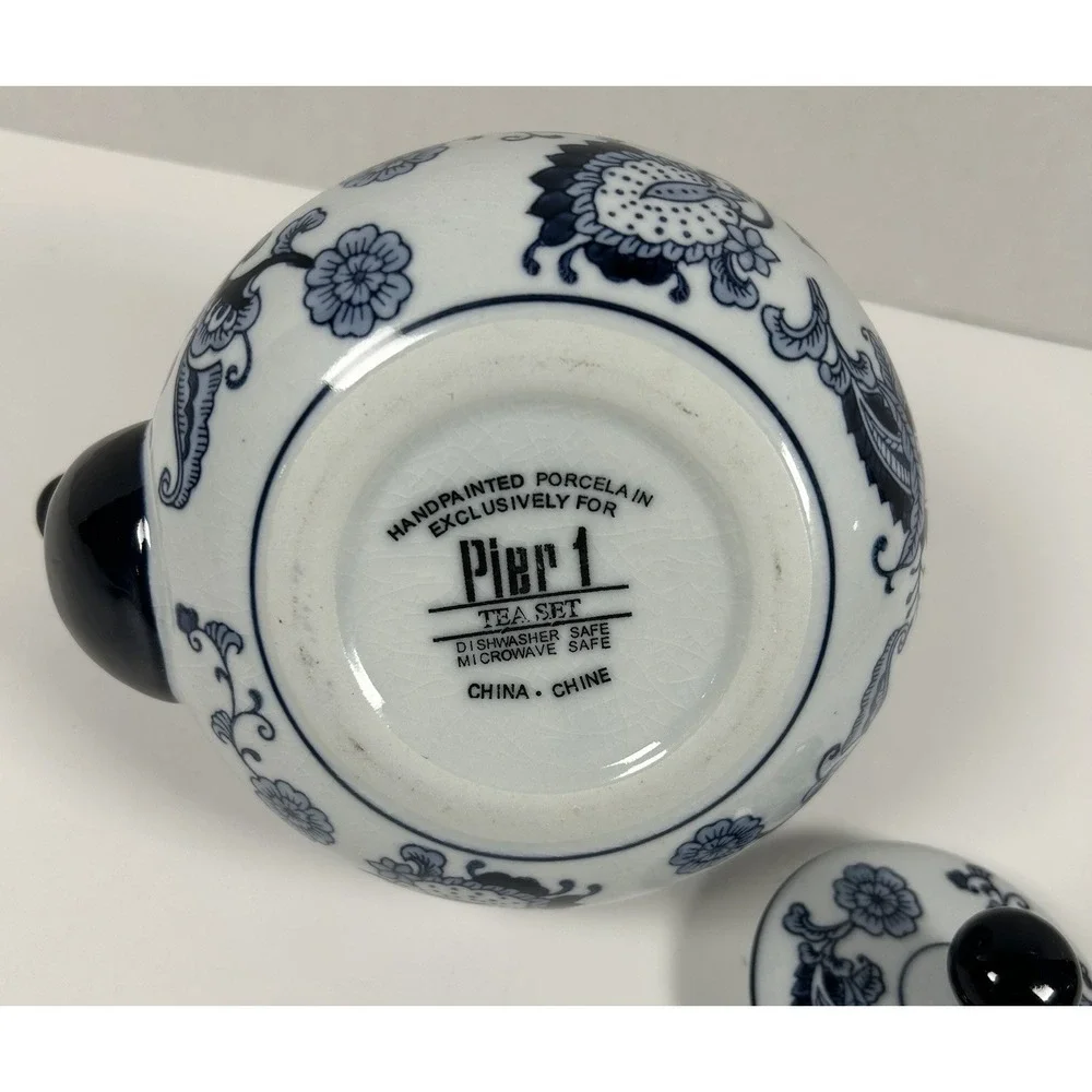 Pier 1 Imports Ceramic Blue Onion Teapot VTG Paisley